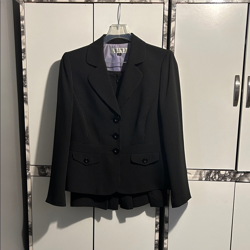 Tahari ASL Black Pinstripe Skirt Set
